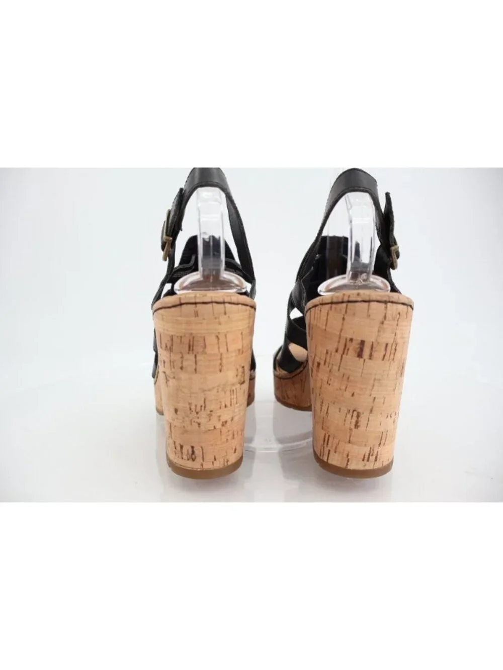 Born Bernese Womens Sandal Size 9 Black Leather Wedge Heel Open Toe Retro Caged